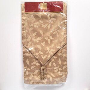 Lenox Gold Table Runner Holly Damask 14'' x 90'' Cotton/Polyester Taiwan New